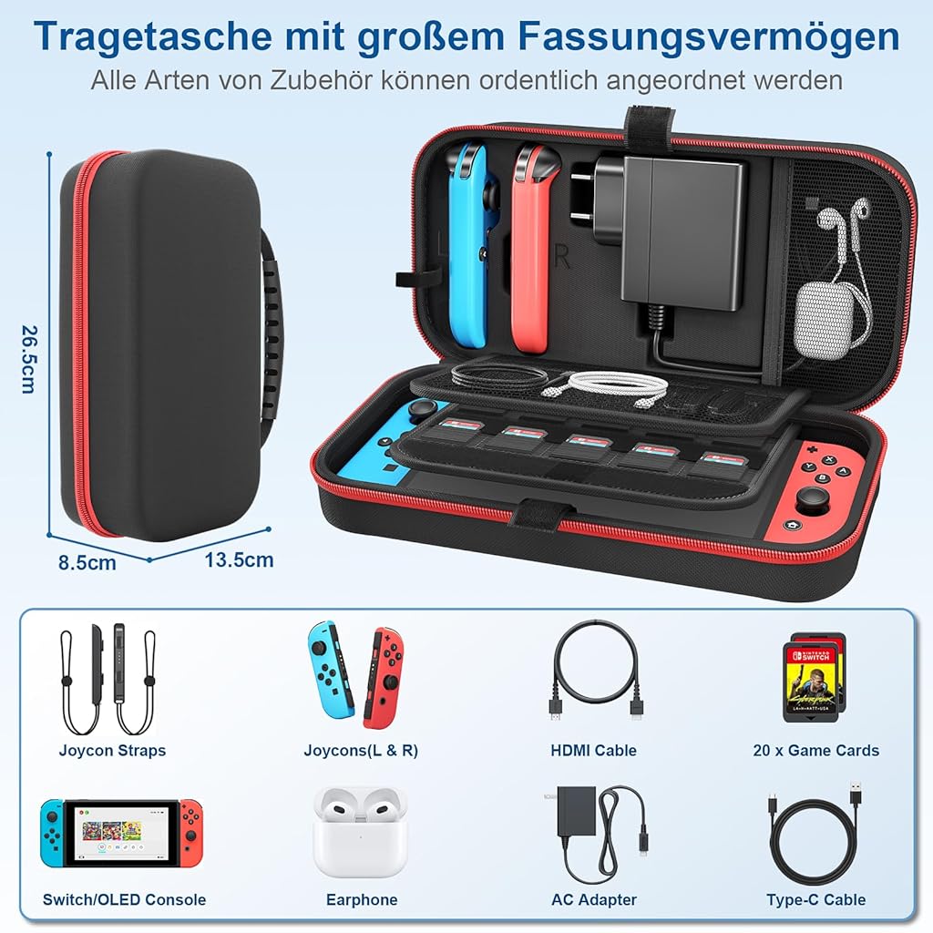 ZORBES® Compatible with Switch Storage Bag Travel Case for Switch/OLED Game Console EVA Waterproof Anti-scratch Travel Bag Accessories Storage Bag for Switch/OLED, with 20 Switch Games Slots ZORBES® Compatible with Switch Storage Bag Travel Case for Switch/OLED Game Console EVA Waterproof Anti-scratch Travel Bag Accessories Storage Bag for Switch/OLED, with 20 Switch Games Slots
